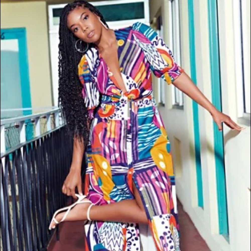 New York & Company Gabrielle Union Dress Size XL Colorful Bold Tropical Print